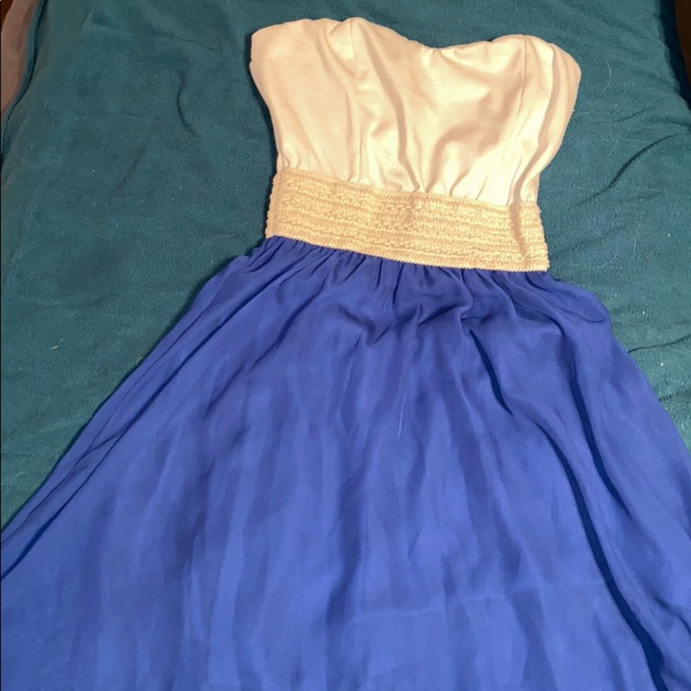 Medium Blue and white strapless dress